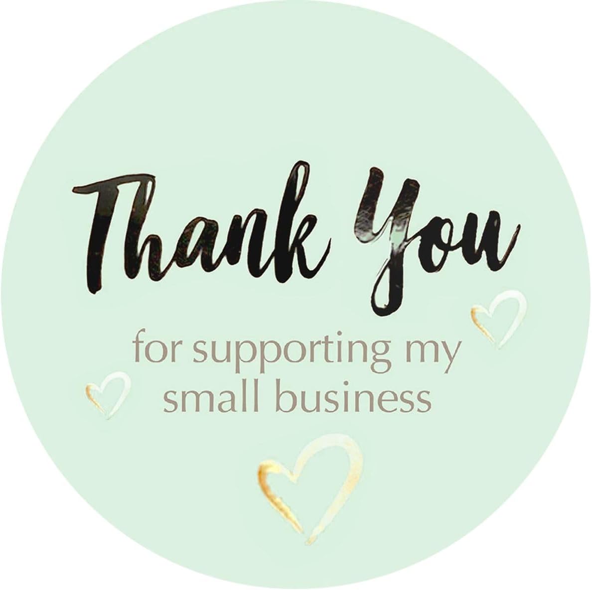 easykart labels 400 Thank You for Supporting My Small Business Sticker Labels | Light Green Color with Gold Foil Hearts | 1.5" Round in Roll | Highly Recommended for Small Business Owners