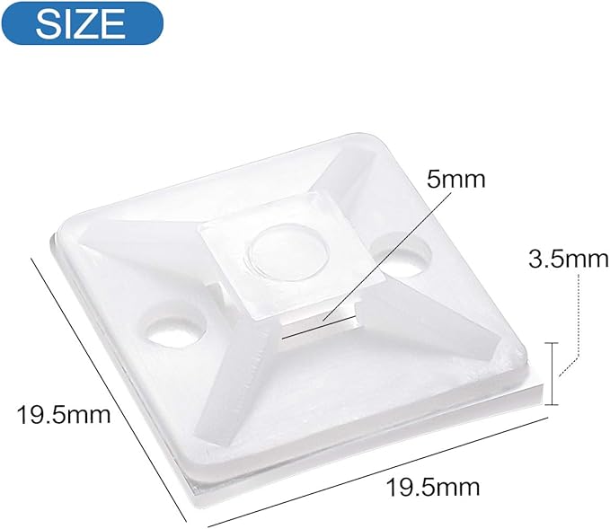 XHF 100 PCS 3/4" White Self Adhesive Cable Zip Tie Mounts Wire Cable Clips - Image 3