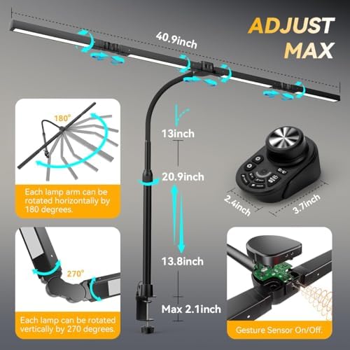 adjustable led desk lamp with clamp & remote, close-up detail