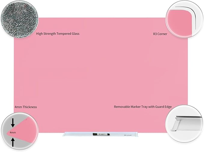 Magnetic Whiteboard, Tempered Glass White Board Frameless, Home School Supplies - Image 2