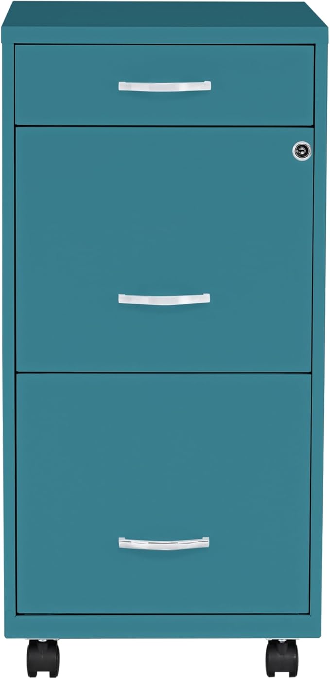 Lorell LYS SOHO Box/File/File Teal Mobile Cabinet, 3 Drawer - Image 3