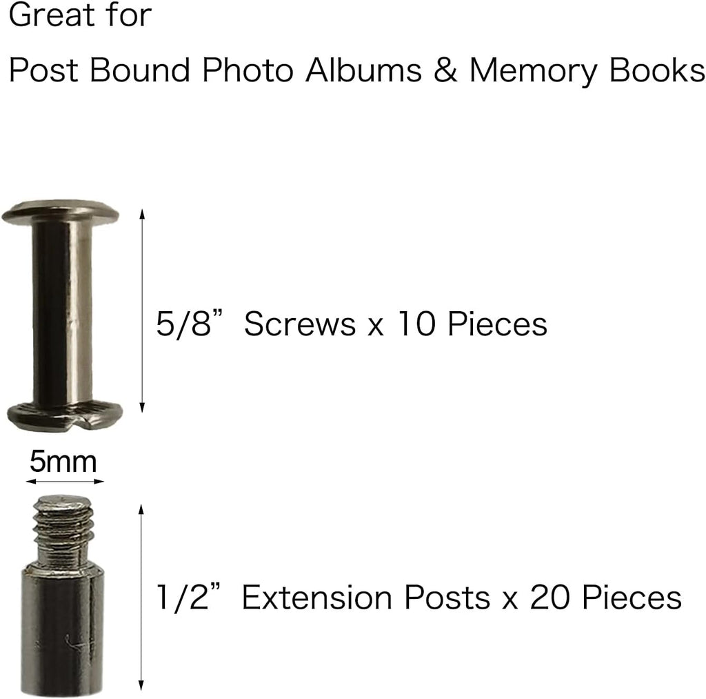 30 Pack Chicago Screws and Extention Posts for Binding Extending Scrapbook Photo Album Refill Pages Compatible with Pioneer Photo Albums (Silvery, Diameter 5mm)