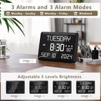 raynic digital clock, 11.5" large display calendar clock showing dimensions