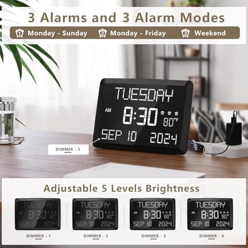 raynic digital clock, 11.5" large display calendar clock showing dimensions