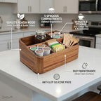 dstuff acacia wood coffee station organizer for countertop, close-up detail