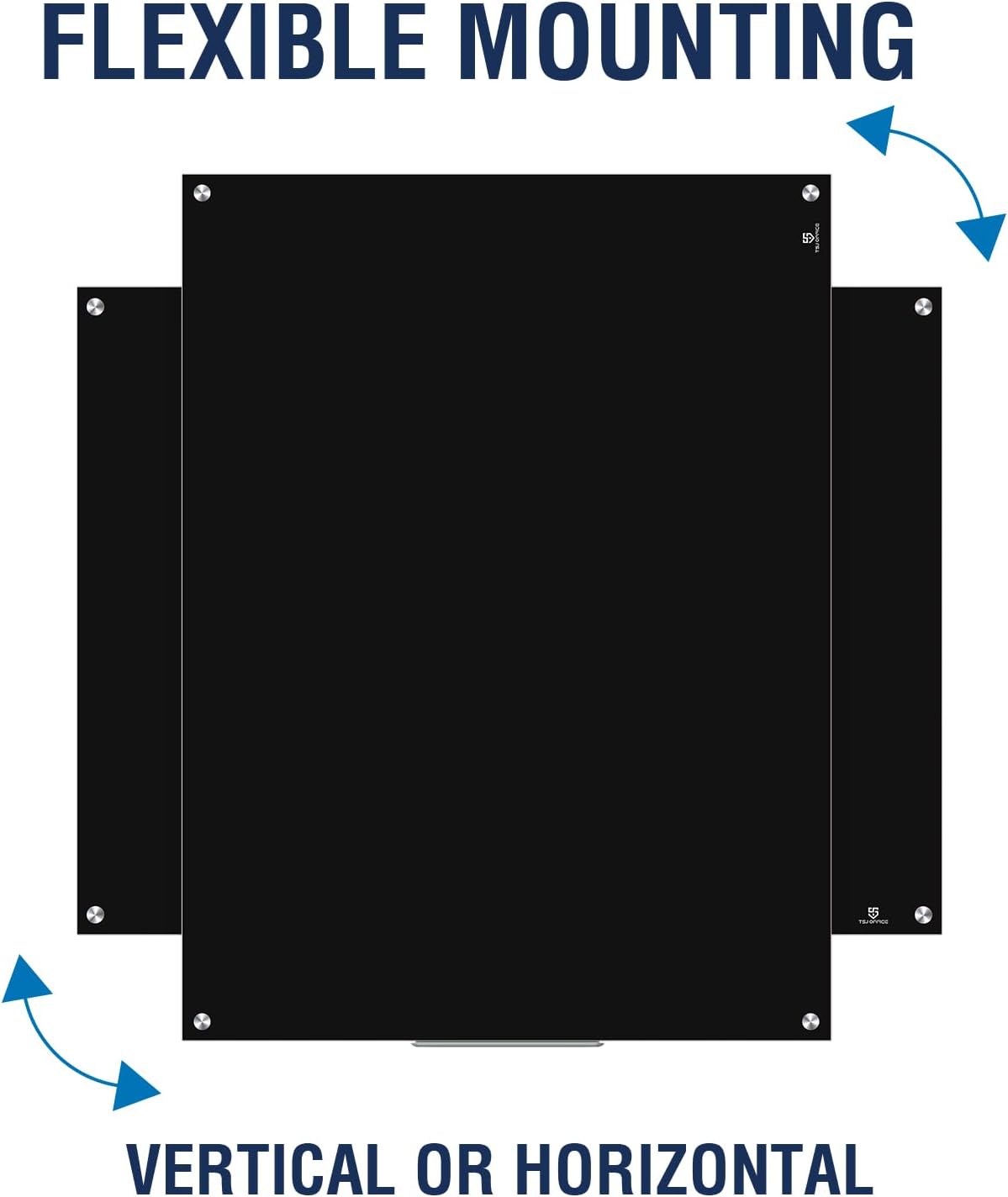 TSJ OFFICE White Board for Wall - 48" x 30" Black Glass Board 4 X 3 FT