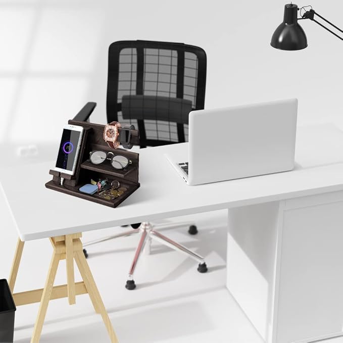 Gifts for Men Bedside Organiser Wood Phone Docking Station Dad Birthday Gifts - Image 6