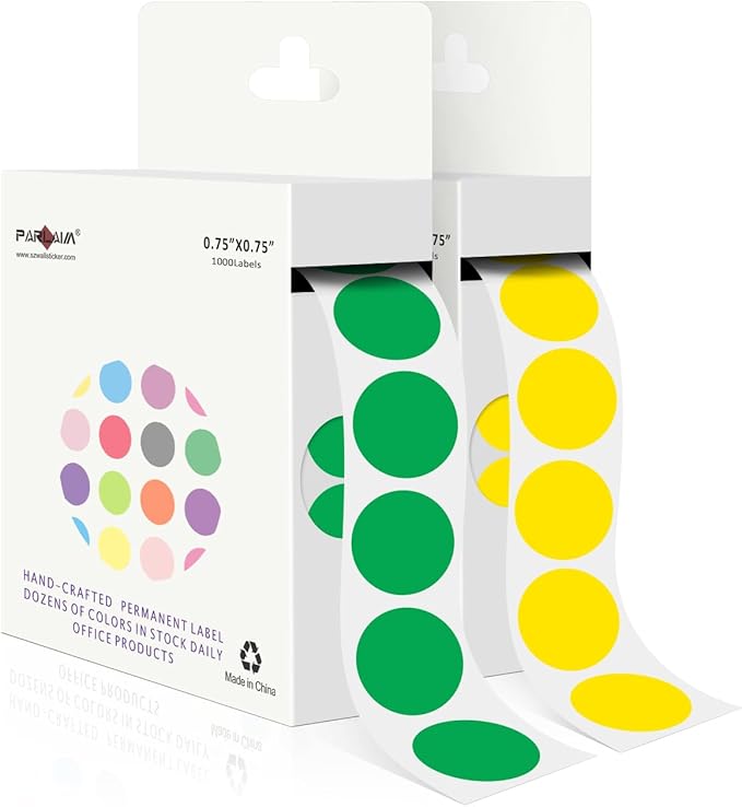 PARLAIM 2 Rolls 2000PCS 3/4" Round Circle Color-Code Dot Stickers, 2 Color by PARLAIM