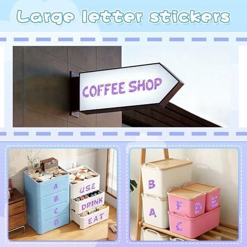 Large Letter Stickers Glitter,264 Pcs Bulletin Board Letter 2.5Inch(Purple) | 24 Sheets,Alphabet Stickers,Vinyl,Self Adhesive, Letters for Poster Board,Display,Mailbox,Crafts,Office,Home,Classroom Decor