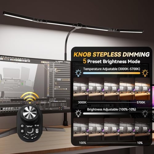 adjustable led desk lamp with clamp & remote shown in use