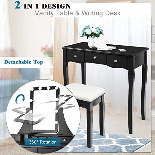 DORTALA Vanity Table Set w/Lighted Mirror, Morden Vanity Dressing Table w/ 10...