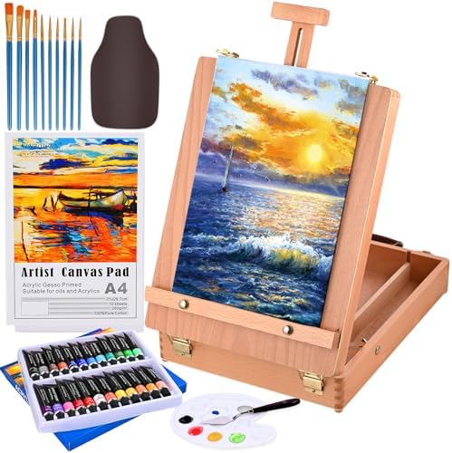 goldge tabletop easel acrylic paint set, painting kits shown in use
