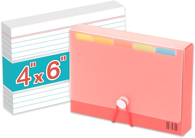H4D 4x6 Index Card Case with 100 Heavyweight Ruled Index Cards and Dividers by H4D