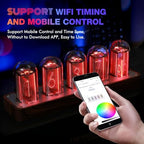clocteck nixie tube clock walnut digital clock, support, close-up detail