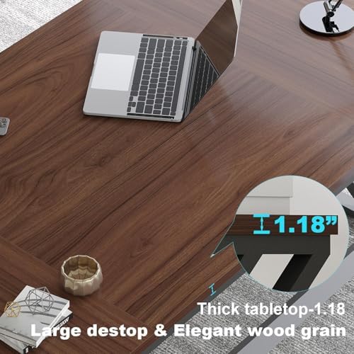 LVB Walnut Large Office Desk, Modern Long Wood Metal Computer Desk 78.7 in | Industrial Rustic Double Workstation Desk for Two People, Vintage PC Executive Work Study Writing Computer Table for Home