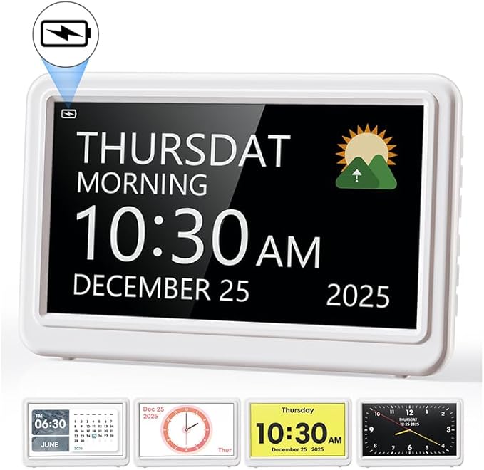Digital Clock with Date and Day of Week, Dementia Clocks Battery Operated Alarm by Roxicosly
