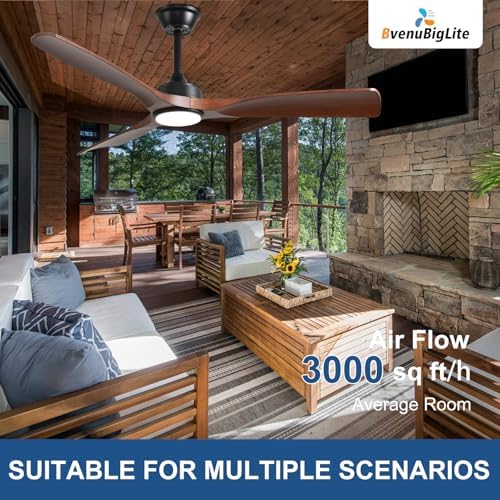 outdoor ceiling fan with light: 52 inch 3, front angle view