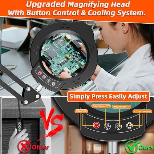 10X Magnifying Glass with Light and Stand 2-in-1 LED Lighted Desk Lamp