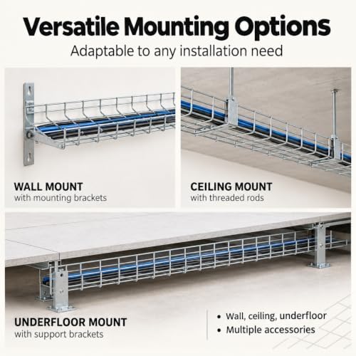 Quest Manufacturing Wire Mesh Cable Tray, 10ft x 12in W x 2in H, 30 Pack