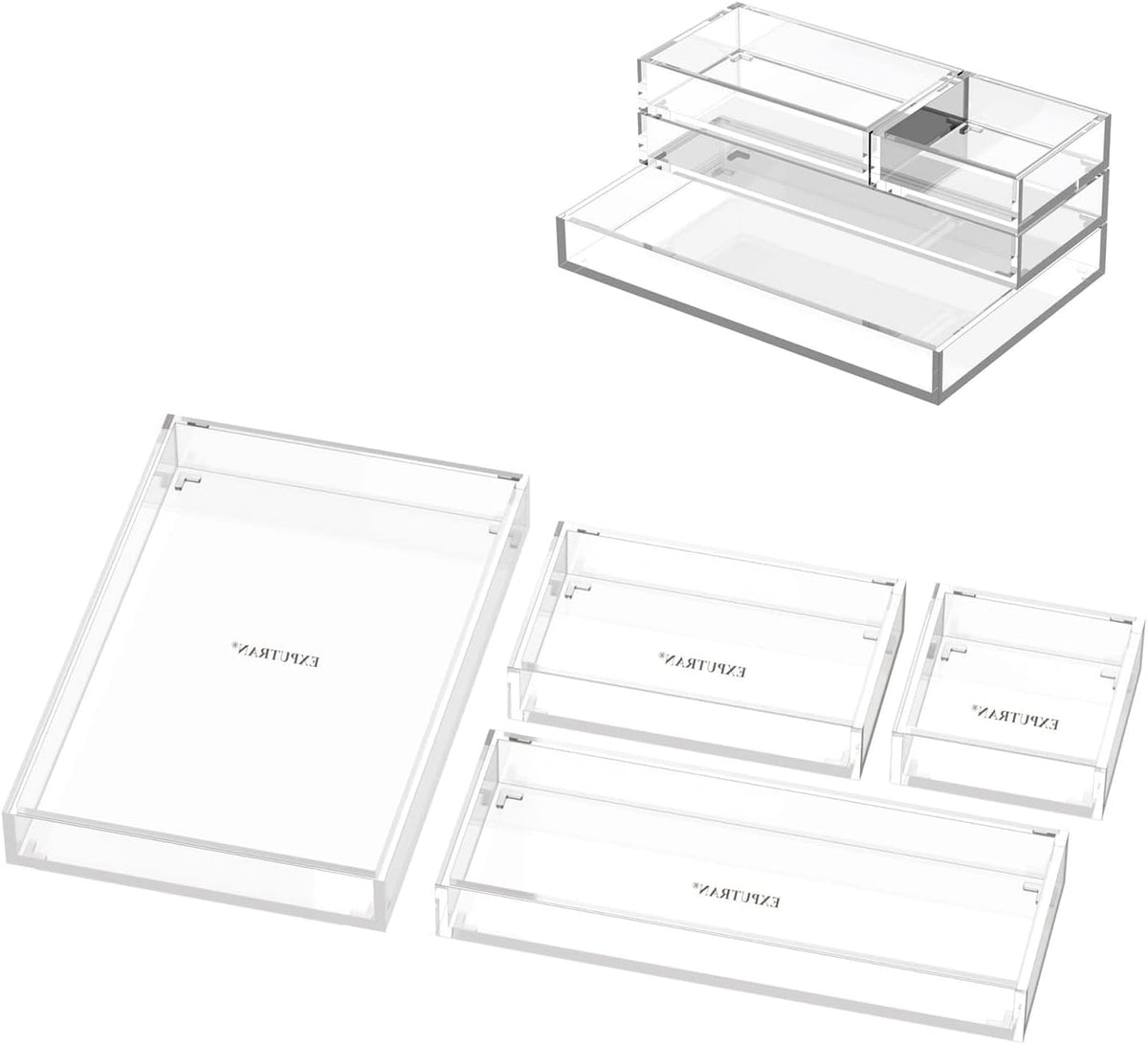 Clear Acrylic Desk Organizer for Office or Home Desk Drawer Dividers, Makeup ...