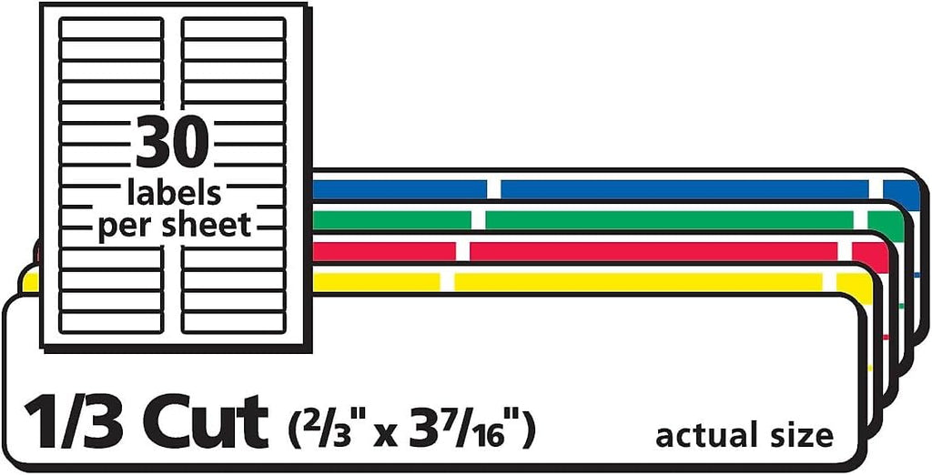 Avery 5266 Permanent Filing Labels, 1/3 Cut, 750/PK, RD/BE/GN/PE/YW