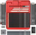 arteza 33-piece drawing pencil set, graphite and charcoal, side view