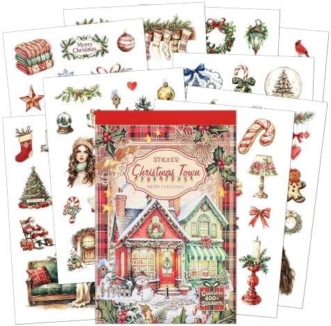 400+ Christmas Waterproof Vinyl Sticker Book, Cute Christmas Aesthetic Stickers for Kids, Funny Stickers for Adults, Holiday Planner Stickers for Journaling, Scrapbooking, Santa Snowman Reindeer Gifts
