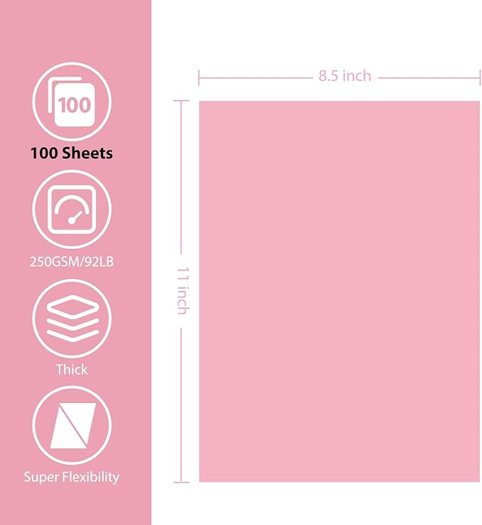 OcePor 100 Sheets Pinks Valentine's Day Cardstock Paper, Colored Printer Paper - Image 2