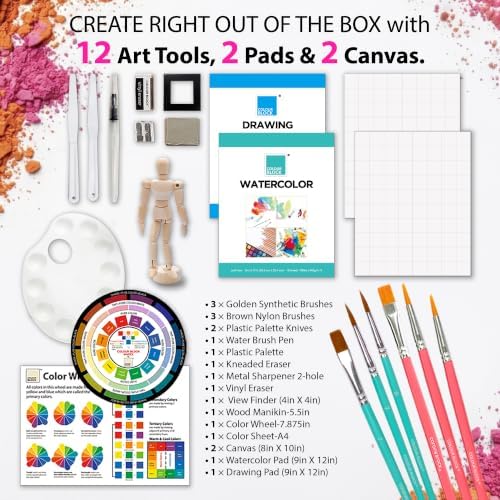 colour block 152-piece wooden easel art supplies set showing dimensions