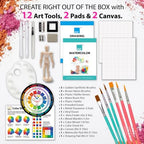 colour block 152-piece wooden easel art supplies set showing dimensions