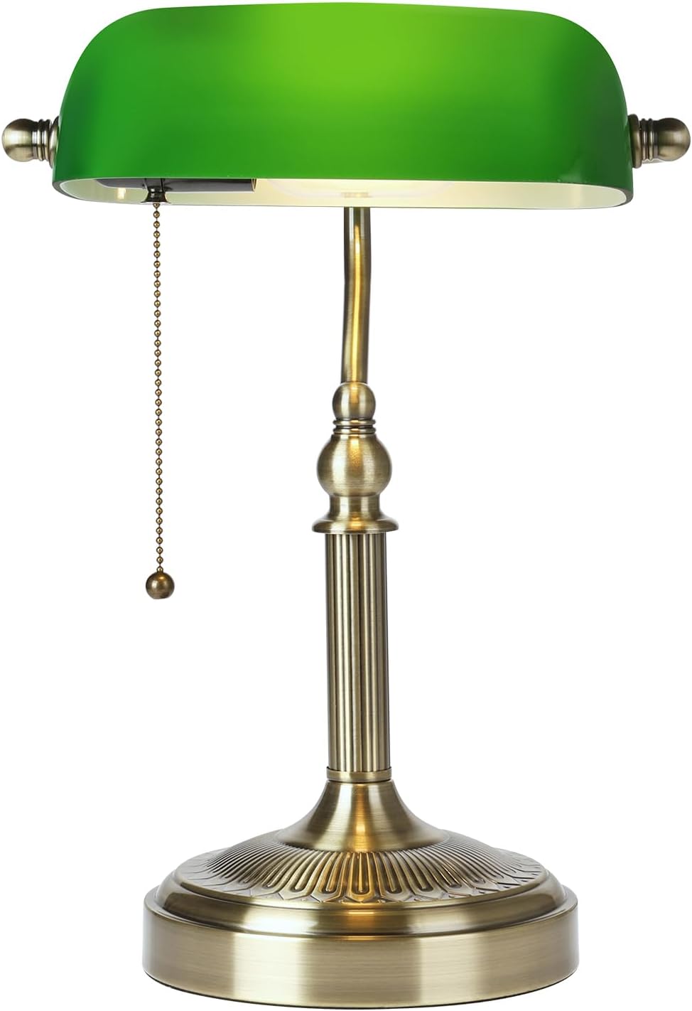 Green Glass Bankers Desk Lamp with Pull Chain Switch Plug in