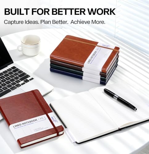 Hardcover Executive Notebooks 6 Pack, A5 Lined Journals with PU Leather Cover...
