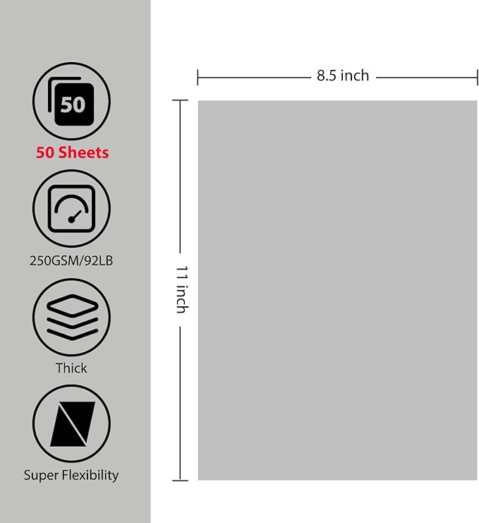 OcePor 50 Sheets Grey Cardstock Paper, Colored Printer Paper 8.5 x 11, Card - Image 2