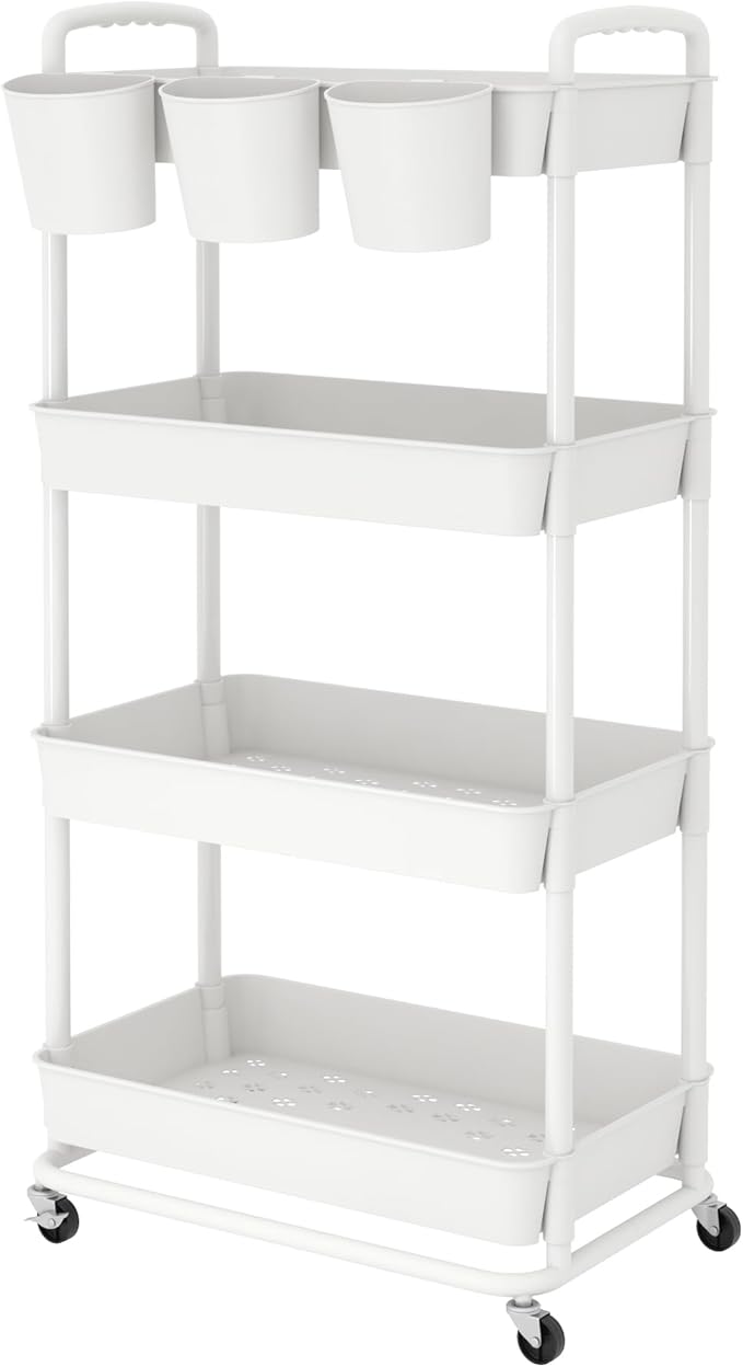 JIUYOTREE 4-Tier Plastic Rolling Storage Cart Utility Cart by JIUYOTREE