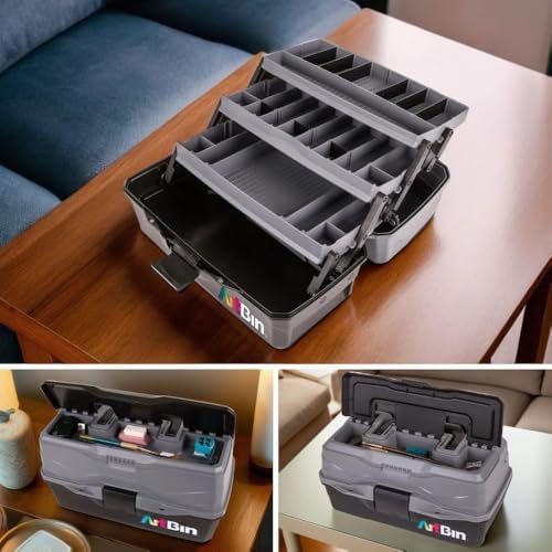 artbin 3-tray art supply box with handle, durable, front angle view