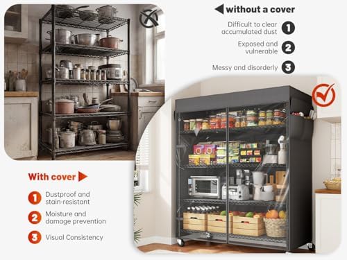reibii 45"w 5-tier storage shelves with cover &, side view