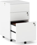 Giantex 3-Drawer File Cabinet with Lock, 27-Inches Storage Cabinet with 2 Side Hooks, Mobile Printer Stand, Wheels, 4 Keys, Vertical Filing Organizer fits Letter/A4 Size for Home Office (White)