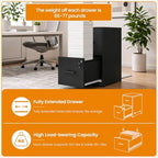 2 Drawer File Cabinet with Lock, Metal Vertical File Cabinets for Home Office, Office Furniture for Organization Hanging Legal/Letter/A4, Office File Cabinet Storage Cabinet, Require Assembly, Black | Black Steel Locking Vertical File Cabinet, Hanging