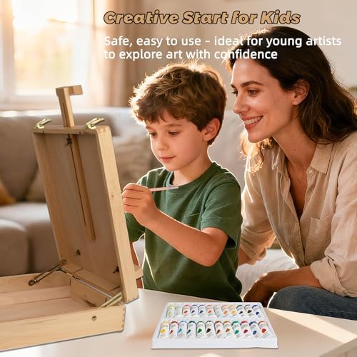 portable tabletop easel set 36-piece acrylic paints brushes, package contents