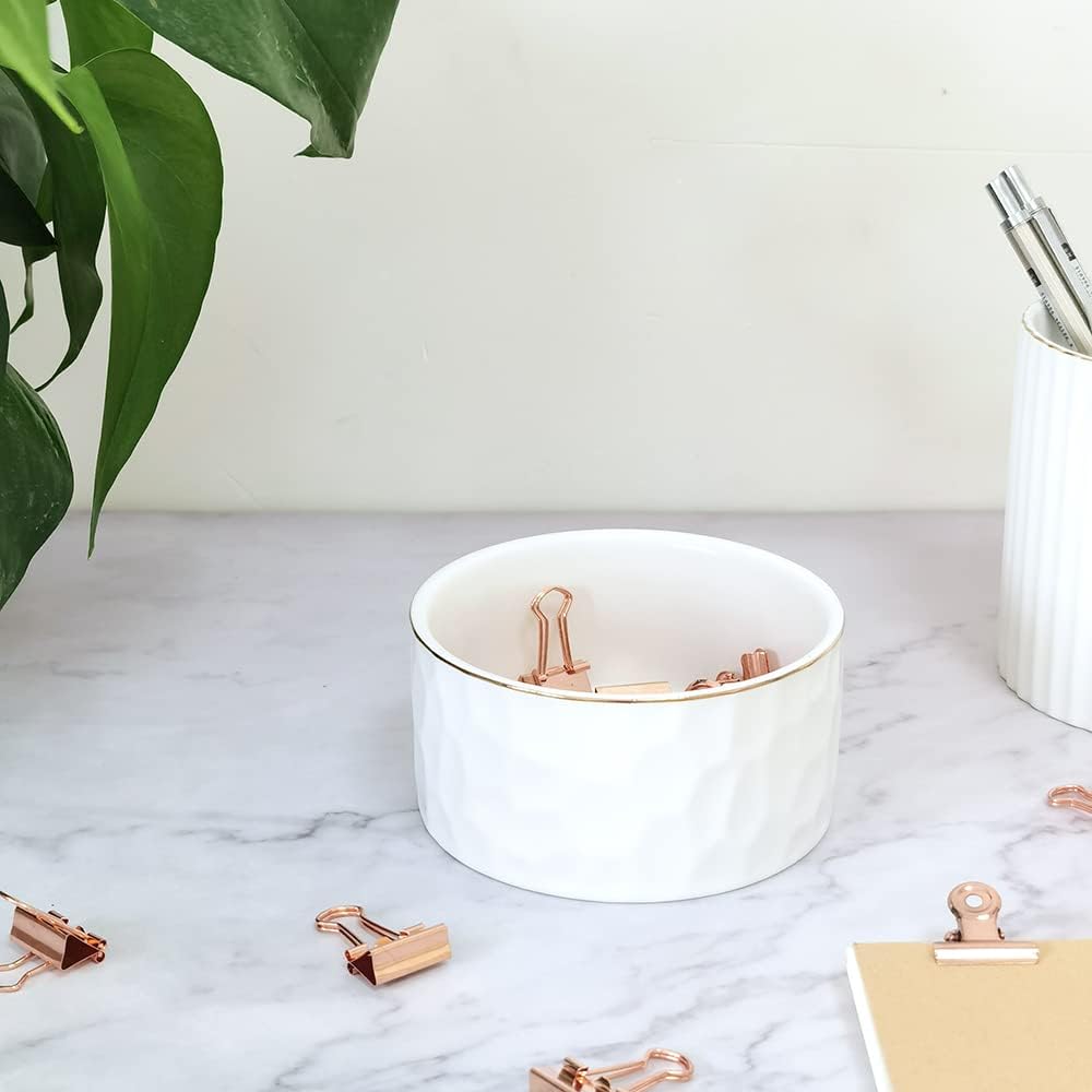 Paper Clip Holder, Ceramic Paperclip Holders, Paper Clip Organizer for Desk, Cute Paper Clip Dispenser, White