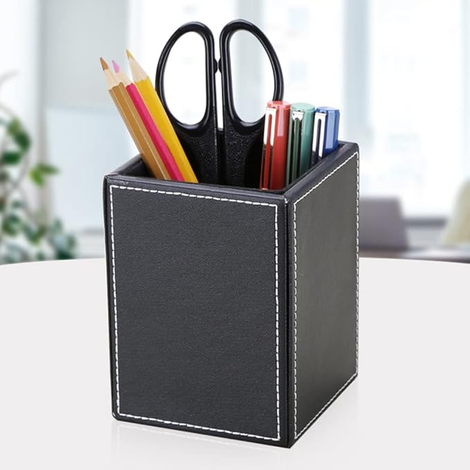 KINGFOM PU Leather Square Pens Pencils Holder Cup Desktop Stationery Organizer - Image 5
