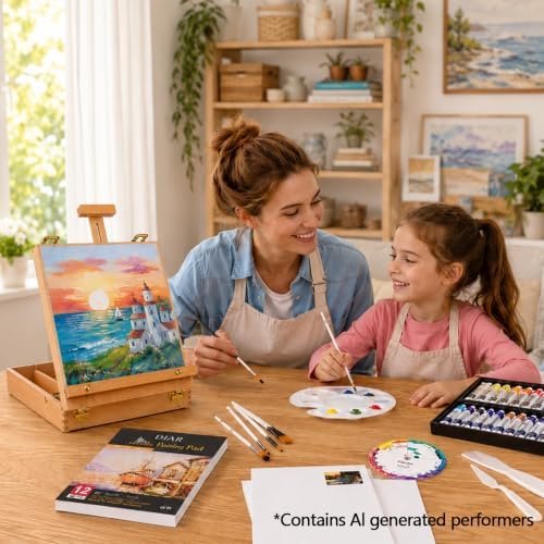 djar 49 pcs acrylic paint set with tabletop on a desk or shelf