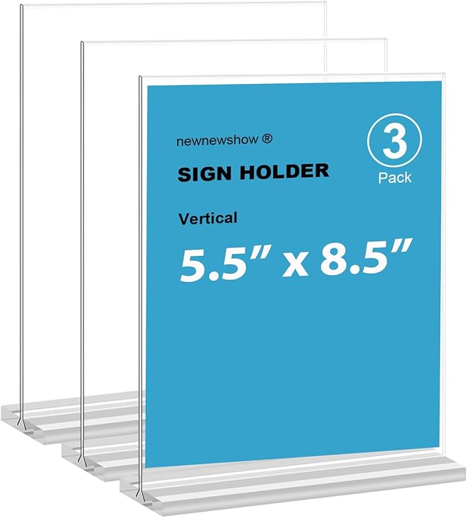 newnewshow Acrylic Sign Holder 5.5x8.5 Inch 3 Pack Vertical T Shape by NEWNEWSHOW