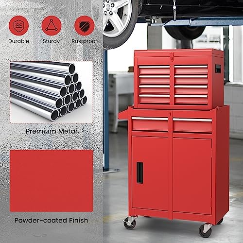 dreamade 5-drawer tool chest combo, rolling tool cabinet, front angle view