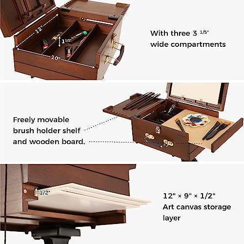 viswin portable plein air easel, pochade box with showing dimensions