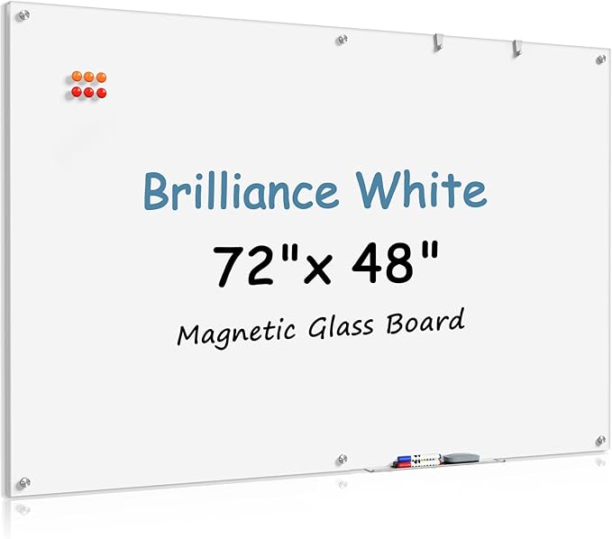 MaxGear Glass Whiteboard Tempered Magnetic Dry Erase Board 72 x 48 Inch Ultra by MaxGear