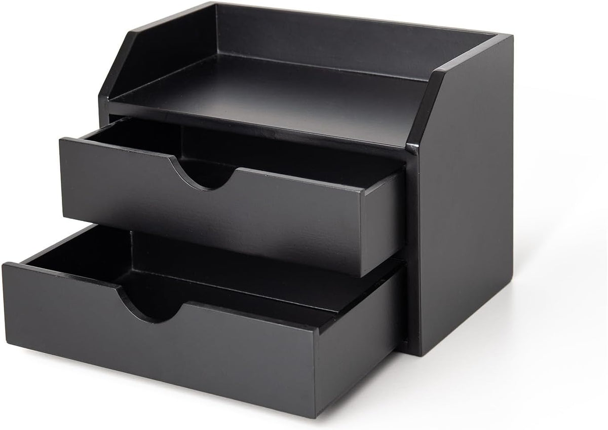 ROSE BLOOM Black Wood Desk Organizer with 2 Drawer, Mini Cute Cabinet with St...