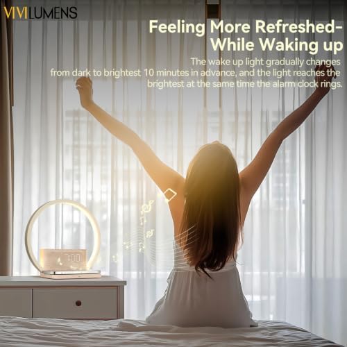 vivilumens sunrise alarm clock wireless charger, white noise, view 9