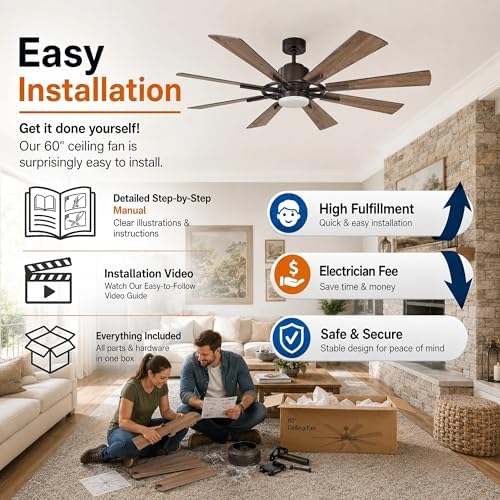 60 inch ceiling fan with light and remote, side view