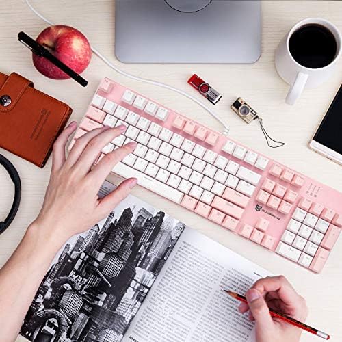 Merdia 104 Keys Full Size Mechanical Keyboard | Brown Switch, Pink & Whit...